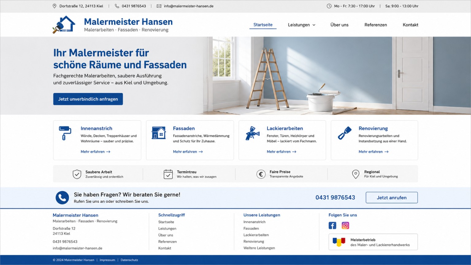Beispiel einer älteren Maler-Website
