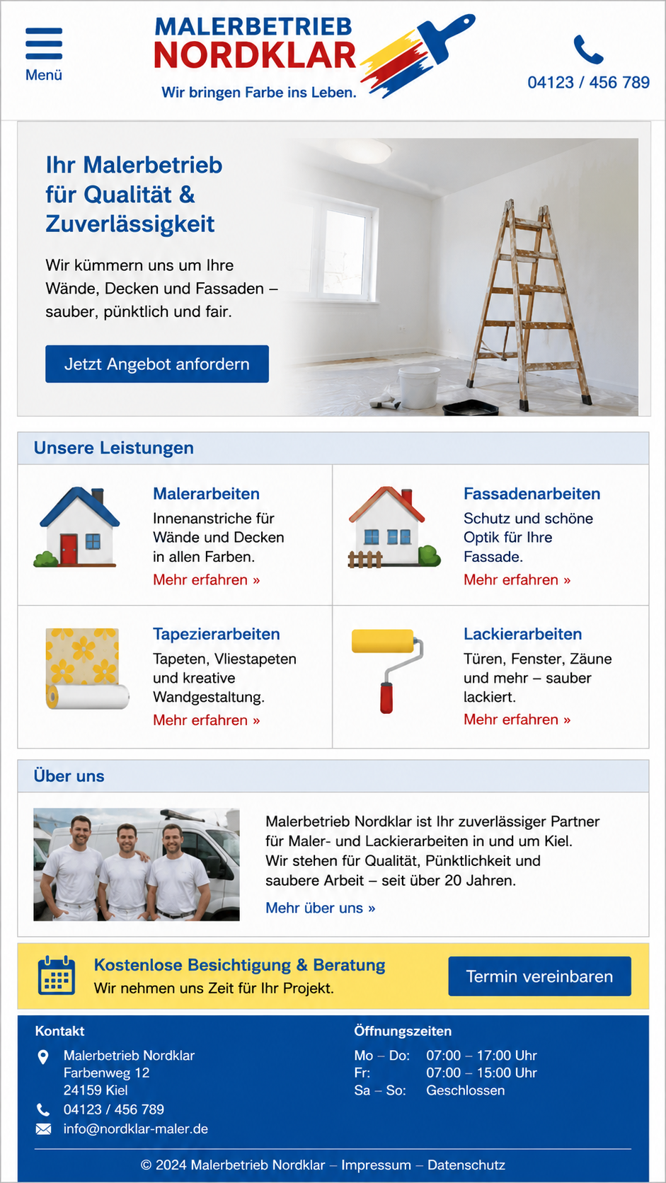 Beispiel einer einfachen älteren Unternehmenswebsite vor dem Website-Tuning